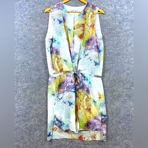 Donna Degnan‎ Shift Dress Size 6 Purple Blue Gold Tie Dye Marbled Sleeveless
